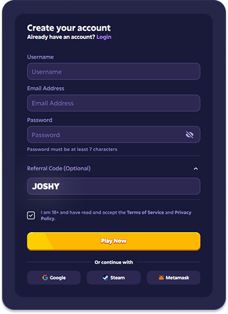 Roobet registration screenshot