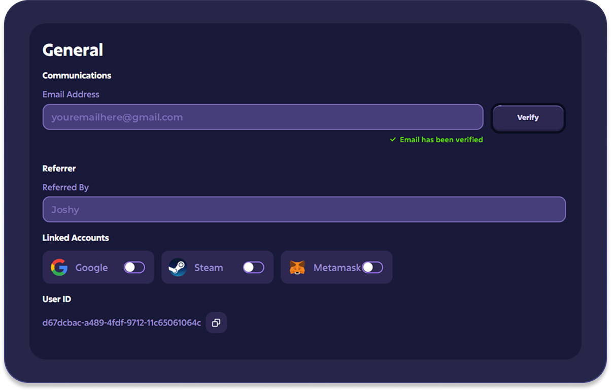 Account settings screenshot